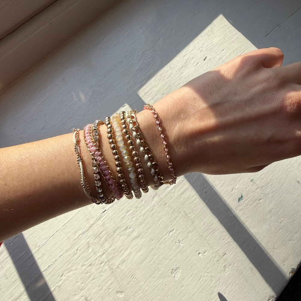 Aldo Gold & Pink Bracelet Stack Layered Crystal Bracelet Set